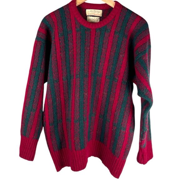 McGeorge vintage Scottish Shetland Wool Red Green Striped mens large Sweater - Picture 1 of 6